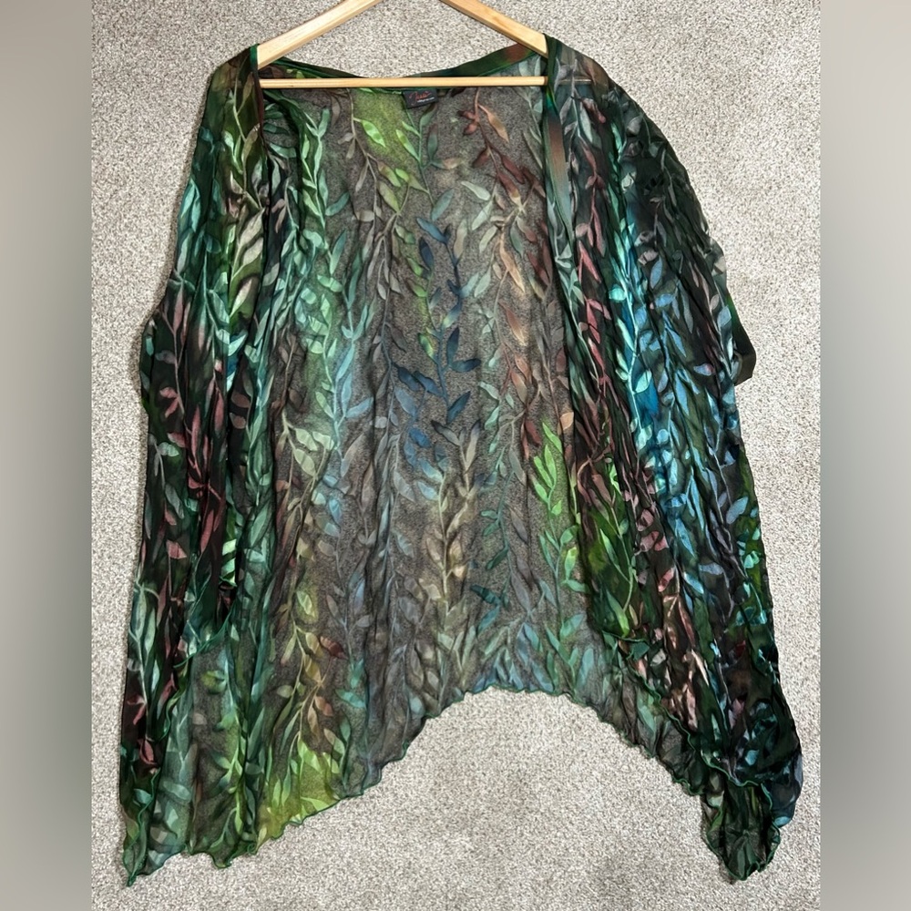 Silk by Traci Sheer Women's Poncho with Green and Blue Hues